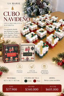 Ficha del Cubo Navideño de La Marie con colores y medidas