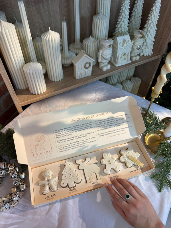 Caja de Luz abierta frente a velas La Marie en el taller
