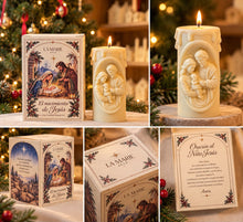 Vela Nacimiento de Jesús con la Sagrada Familia en relieve y su caja de regalo
